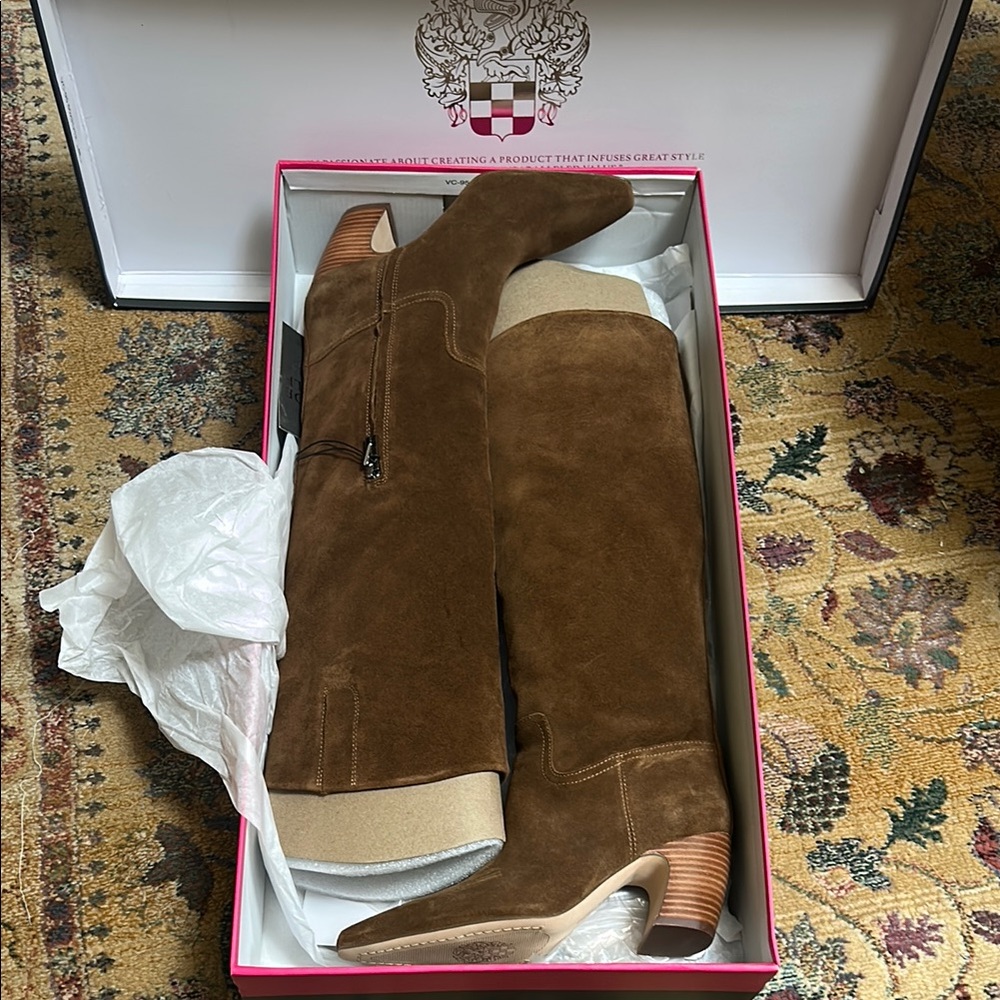 Vince Camuto Cristen Brown Suede Knee-High Boots, Women’s Size 6M NIB